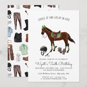 Pretty Horse Jockey Riding Birthday Party Invitation