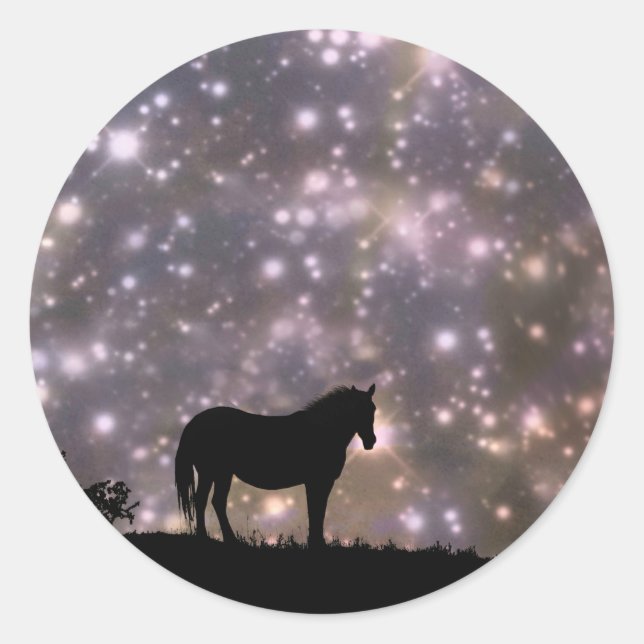 Pretty Horse Stickers, Horse and Stars Classic Round Sticker (Front)