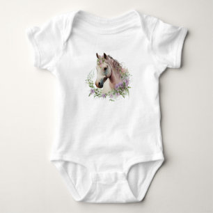Pretty Horse with Flower Wreath Baby Bodysuit