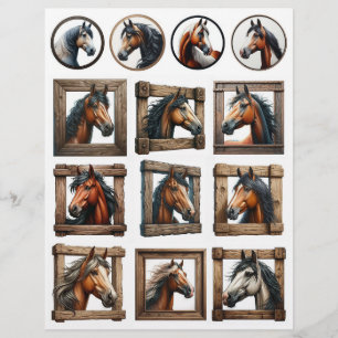 Pretty Horses Looking Out Distressed Wood Frames