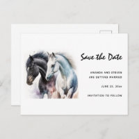 Pretty Horses Painted in Watercolor Save the Date