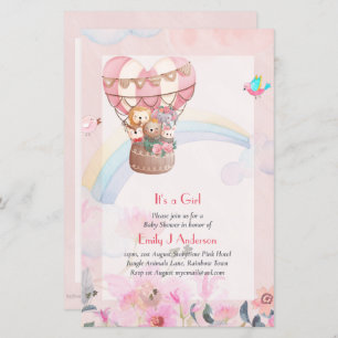 Pretty Hot Air Balloon Animals Baby Girl Shower