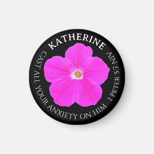Pretty Hot Pink and Black Flower Bible Verse Name Magnet