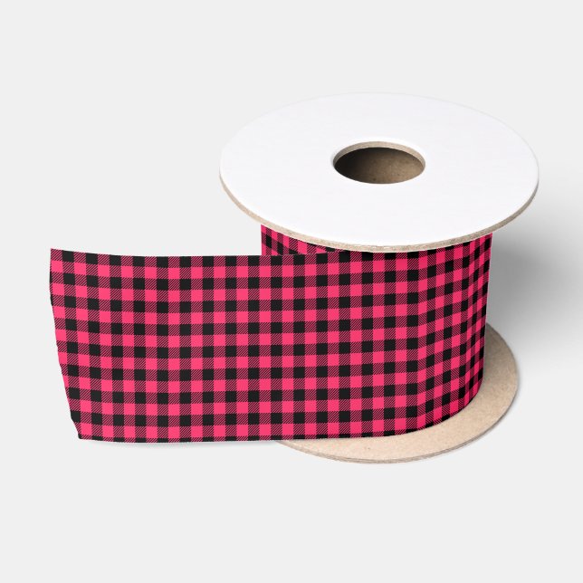 Pretty Hot Pink Buffalo Plaid Patterns Satin Ribbon (Spool)