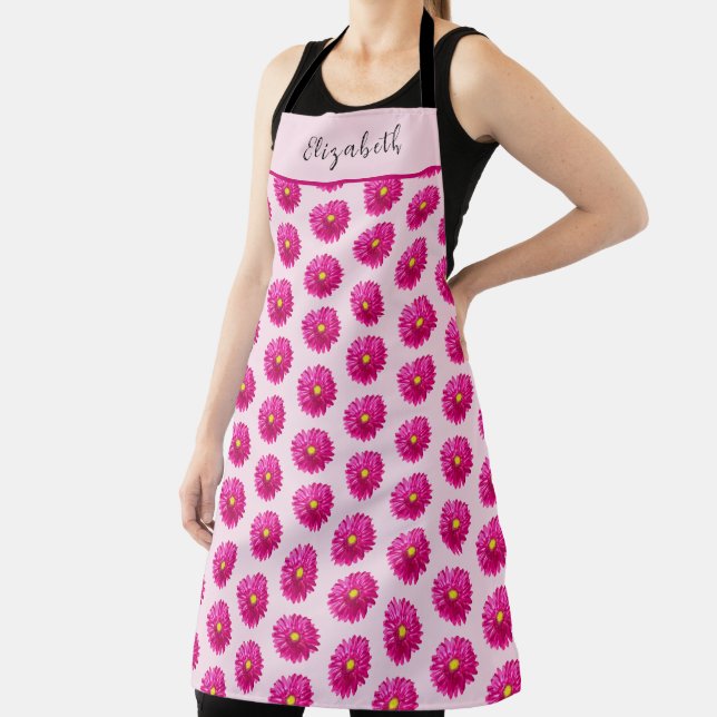 Pretty Hot Pink Daisies Custom Name  Apron (Insitu)