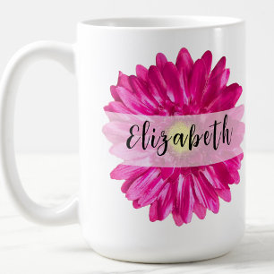 Pretty Hot Pink Daisy Custom Name and Monogram Coffee Mug