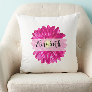 Pretty Hot Pink Daisy Custom Name  Cushion