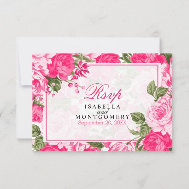Pretty Hot Pink Floral Design - RSVP Card (Front)