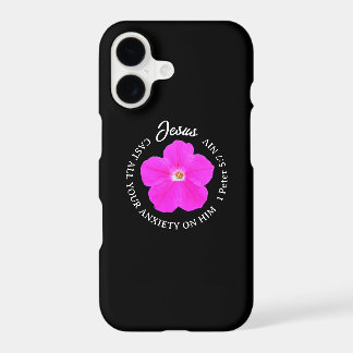 Pretty Hot Pink Flower Jesus Christ Faith Black
