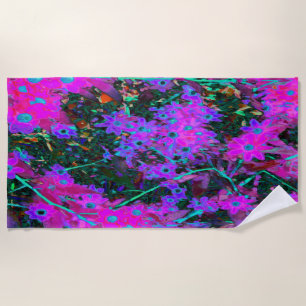 Pretty Hot Pink, Magenta and Aqua Blue Flowers Beach Towel