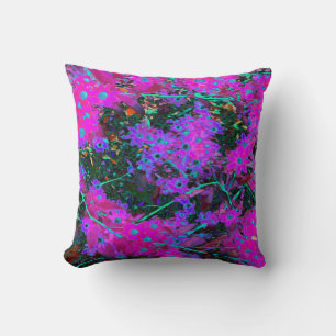 Pretty Hot Pink, Magenta and Aqua Blue Flowers Cushion