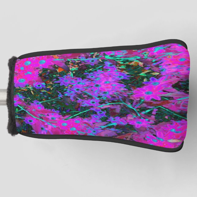 Pretty Hot Pink, Magenta and Aqua Blue Flowers Golf Head Cover (Front)