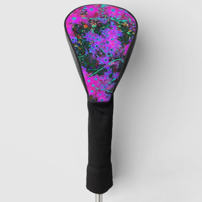 Pretty Hot Pink, Magenta and Aqua Blue Flowers Golf Head Cover (Front)