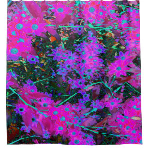 Pretty Hot Pink, Magenta and Aqua Blue Flowers Shower Curtain