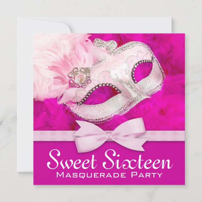 Pretty Hot Pink Masquerade Party Invitation (Front)