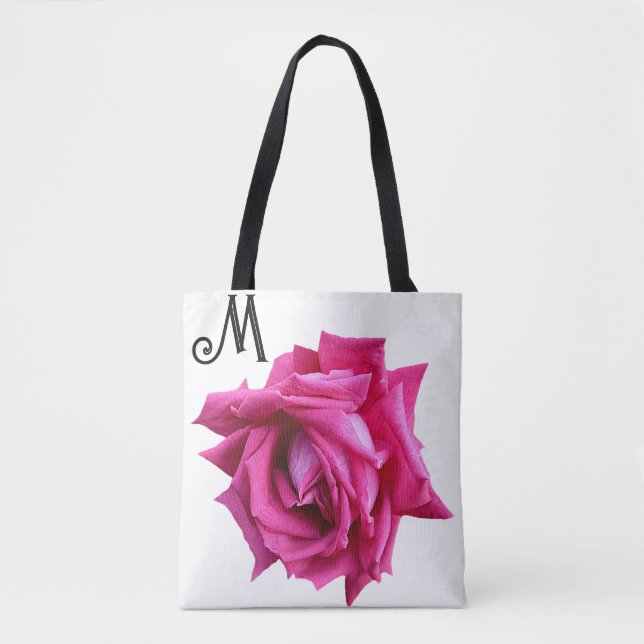 Pretty hot pink rose floral boho fashion girly  tote bag (Front)
