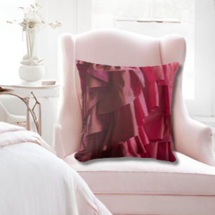 Pretty Hot Pink Silk Ruffles Pattern Throw Pillow