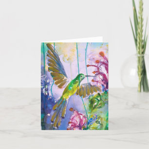 Pretty Hummingbird and Flower BLANK Greeting Card