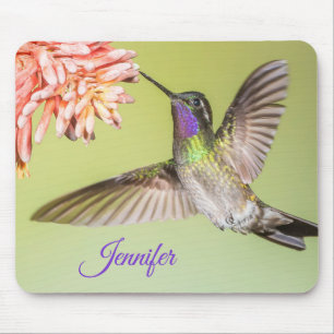 Pretty Hummingbird in Flight Flower Personalised Mouse Pad