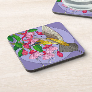Pretty hummingbird with floral coaster