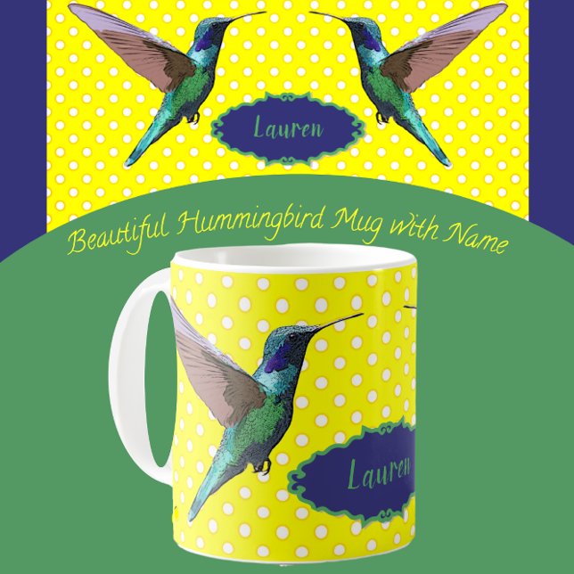 Pretty Hummingbirds with Yellow Polka Dots Coffee Mug (Creator Uploaded)
