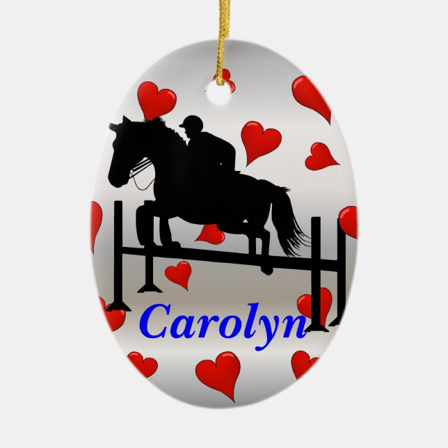 Pretty Hunter Jumper Horse & Rider Ceramic Tree Decoration (Front)