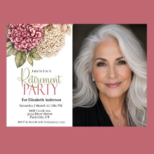 Pretty Hydrangea and Rose Retirement Party Invitation