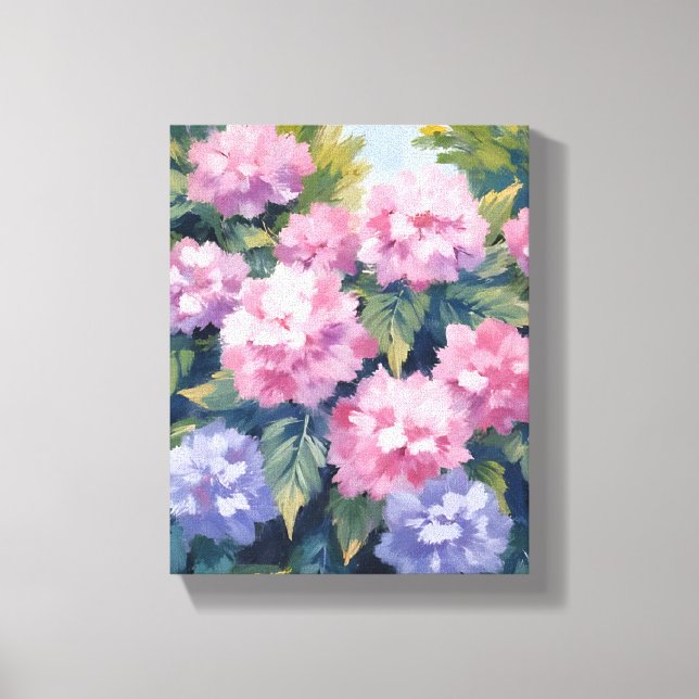 Pretty Hydrangea Blooms | Floral Watercolor Canvas Print (Front)