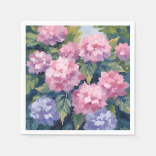 Pretty Hydrangea Blooms   Floral Watercolor Napkin