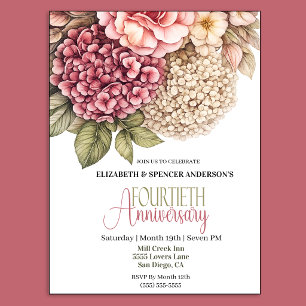 Pretty Hydrangea Rose 40th Anniversary Invitation
