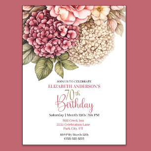 Pretty Hydrangea Rose 70th Birthday Invitation