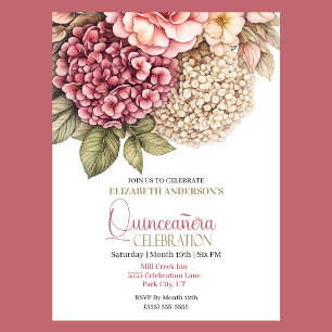 Pretty Hydrangea Rose Quiceanera Birthday Invitation