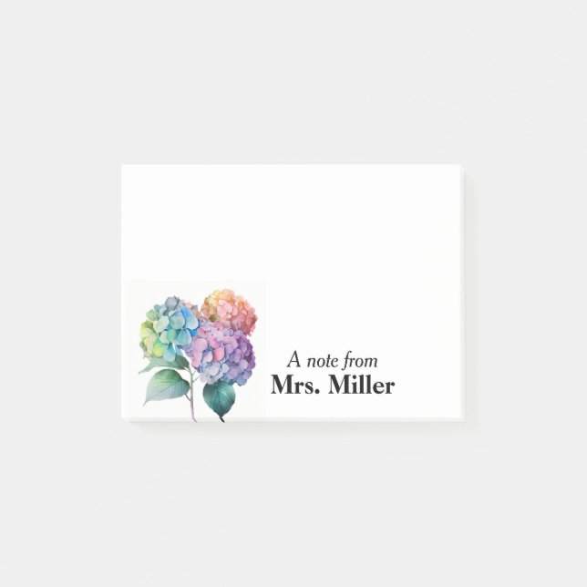Pretty Hydrangeas Personalised Post-it Notes (Front)