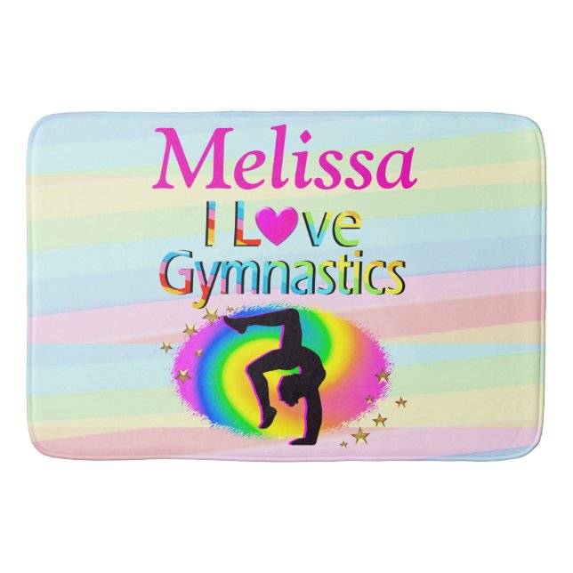 PRETTY I LOVE GYMNASTICS PERSONALIZED BATH MAT (Front)