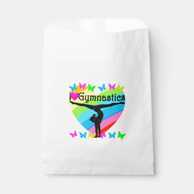 PRETTY I LOVE GYMNASTICS RAINBOW DESIGN FAVOUR BAGS (Front)