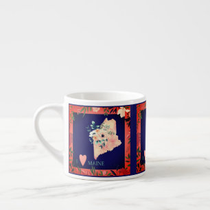 Pretty I Love Maine Heart Floral Border Espresso Cup