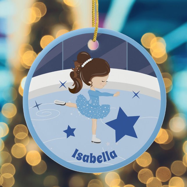 Pretty Ice Skater Girl Personalised Blue Christmas Ceramic Tree Decoration (Creator Uploaded)
