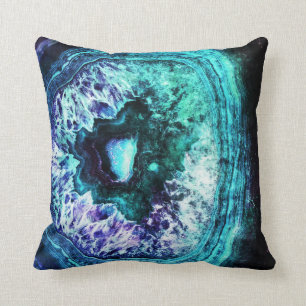 Pretty Icy Turquoise and Purple Geode Crystal Cushion