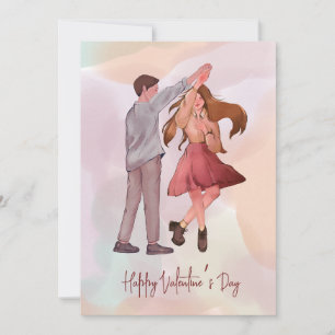 Pretty Illustrated Dancing Couple Valentine’s Day Holiday Card