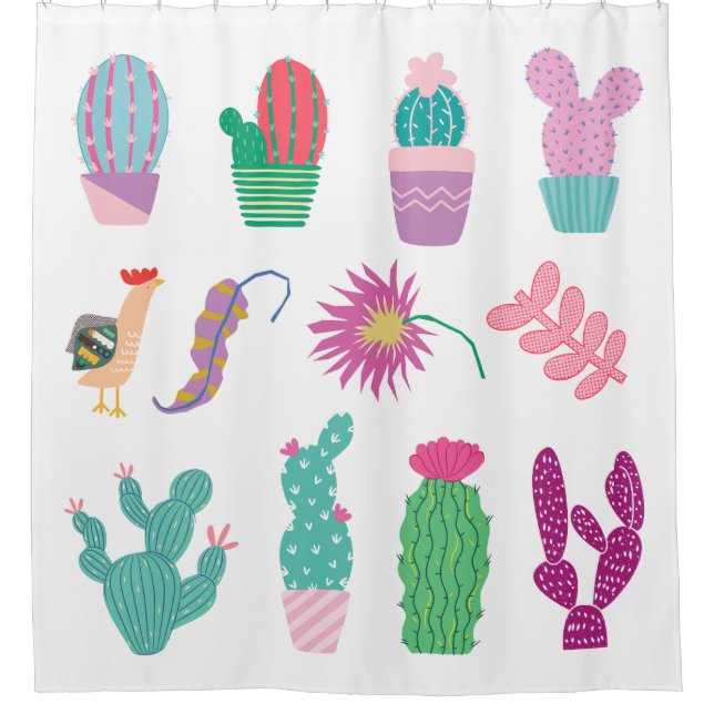 Pretty illustrations cactus Pattern pink green Shower Curtain (Front)