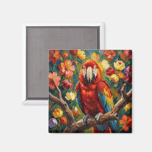 Pretty Impasto Colourful Macaw Parrot Magnet