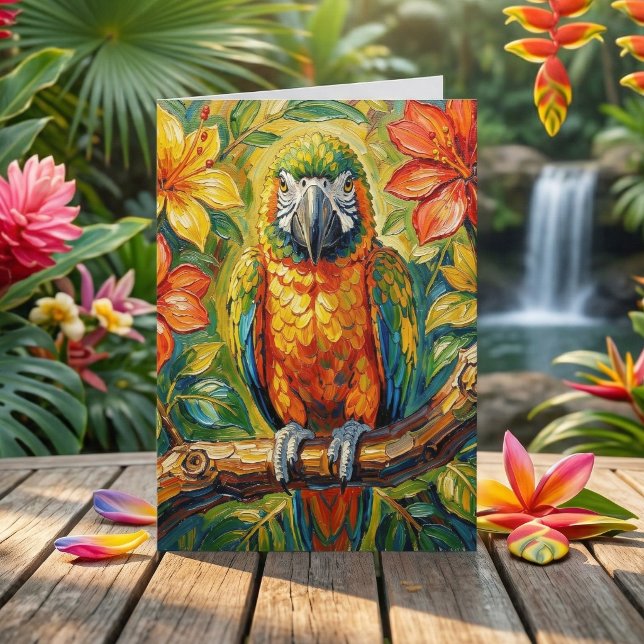 Pretty Impasto Colourful Parrot Thinking About You Card (Creator Uploaded)