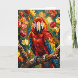 Pretty Impasto Macaw Parrot   Blank Card