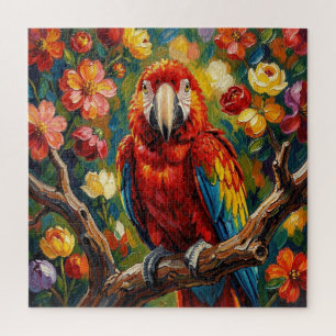 Pretty Impasto Macaw Parrot   Blank Jigsaw Puzzle