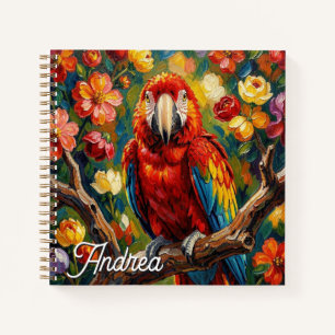 Pretty Impasto Macaw Parrot Personalised Notebook