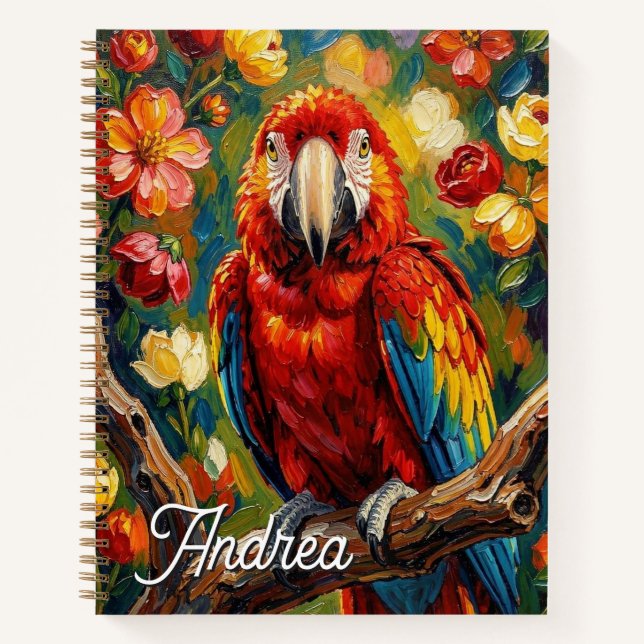 Pretty Impasto Macaw Parrot Personalised Notebook (Front)