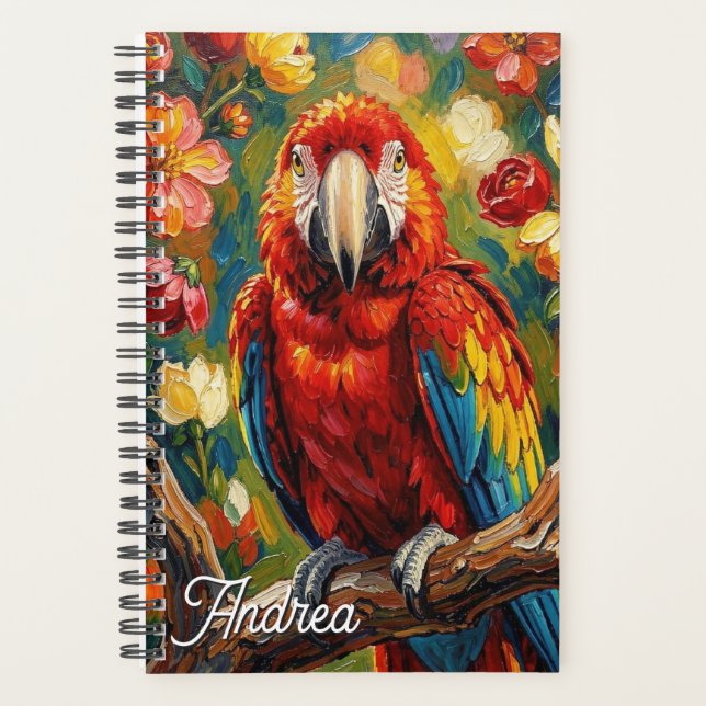 Pretty Impasto Macaw Parrot Personalised Planner (Front)