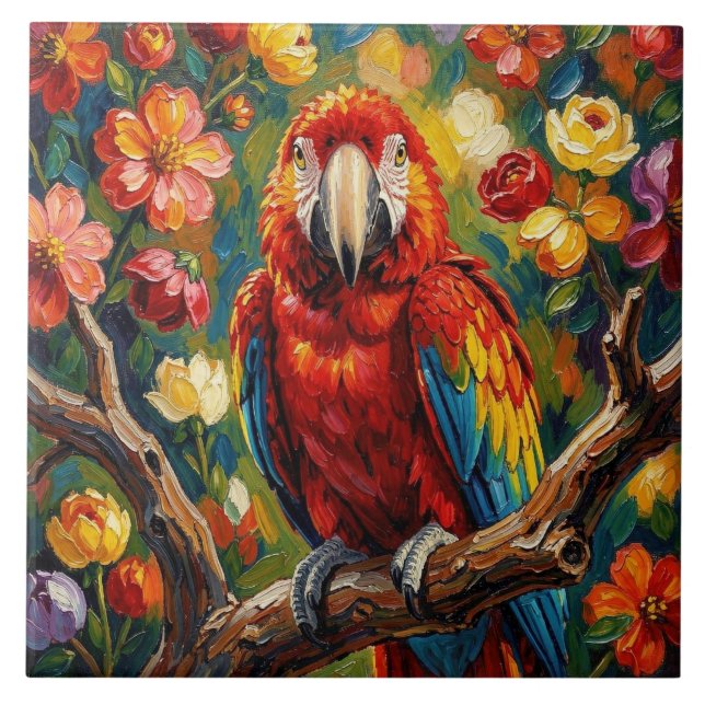 Pretty Impasto Macaw Parrot  Tile (Front)