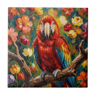 Pretty Impasto Macaw Parrot  Tile