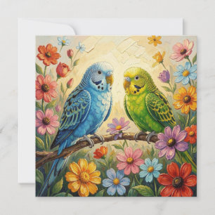Pretty Impasto Parakeets   Blank Card